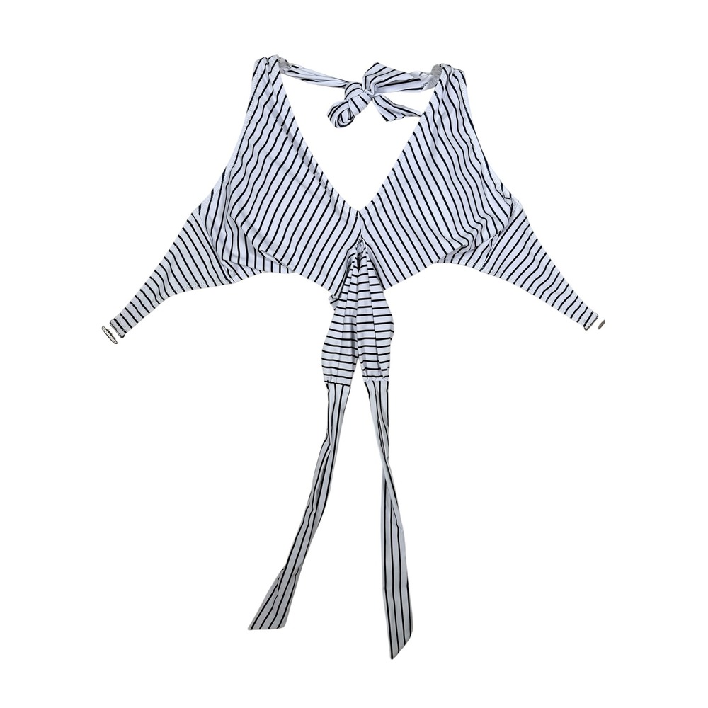NWT BMJL Swim Top Womens Large Black White Striped Tie Front‎ Halter Bikini New
